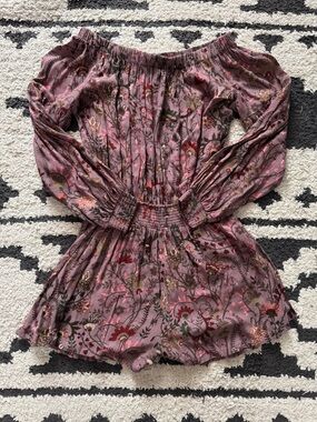 Free People Mauve Floral Off-Shoulder Romper